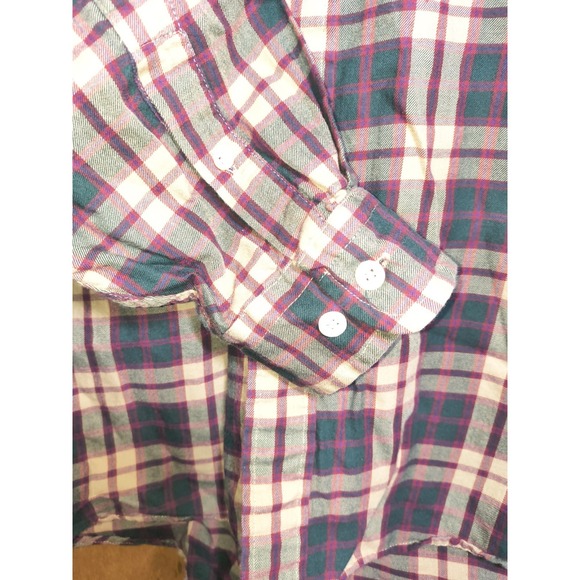 Sears Roebuck Co Mens Sz L Button Up Front Plaid Shirt Tan Green Burgundy Stripe - Picture 4 of 7